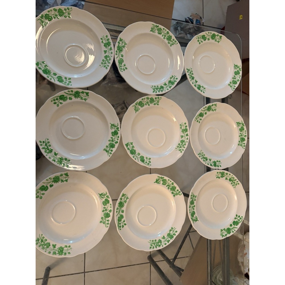 Copeland Spode Shamrock Set of 9 Snack Plates 8.5" England Vintage Green Floral